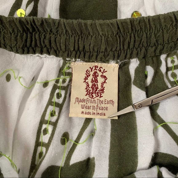 Green white sequined flowy boho lightweight skirt - Picture 8 of 8